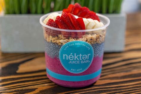 Specialties Nekter Juice Bar Claremont is the pioneer of the modern juice bar experience with a delicious menu of fresh juices, Superfood smoothies, acai bowls, and healthy snacks that is 100 percent, freshly made, clean, nutrient-rich and can be customized based on individual diet or lifestyle preferences, such as vegan, vegetarian, gluten-free, and low. . Nkter juice bar near me
